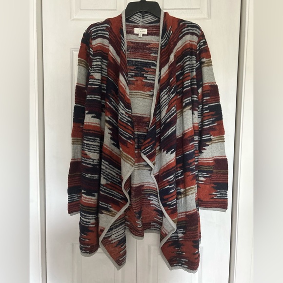 Lucky Brand Aztec Cardigan sweater waterfall style open front size L - Picture 2 of 15